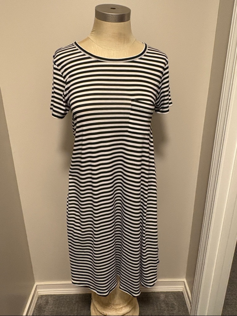 LuLaRoe Black and White Striped Midi Dress